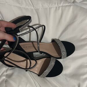 TOP Moda Black and Silver Strappy Heels